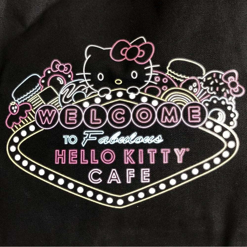 NWT Sanrio Hello Kitty Cafe Las Vegas Black Pastel Dessert Theme Canvas Tote Bag
